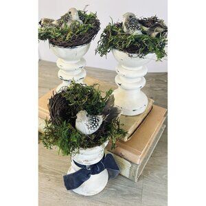 Set of 3 Bird Nest Pedestal Decor French Country Spring Cottagecore Vignette
